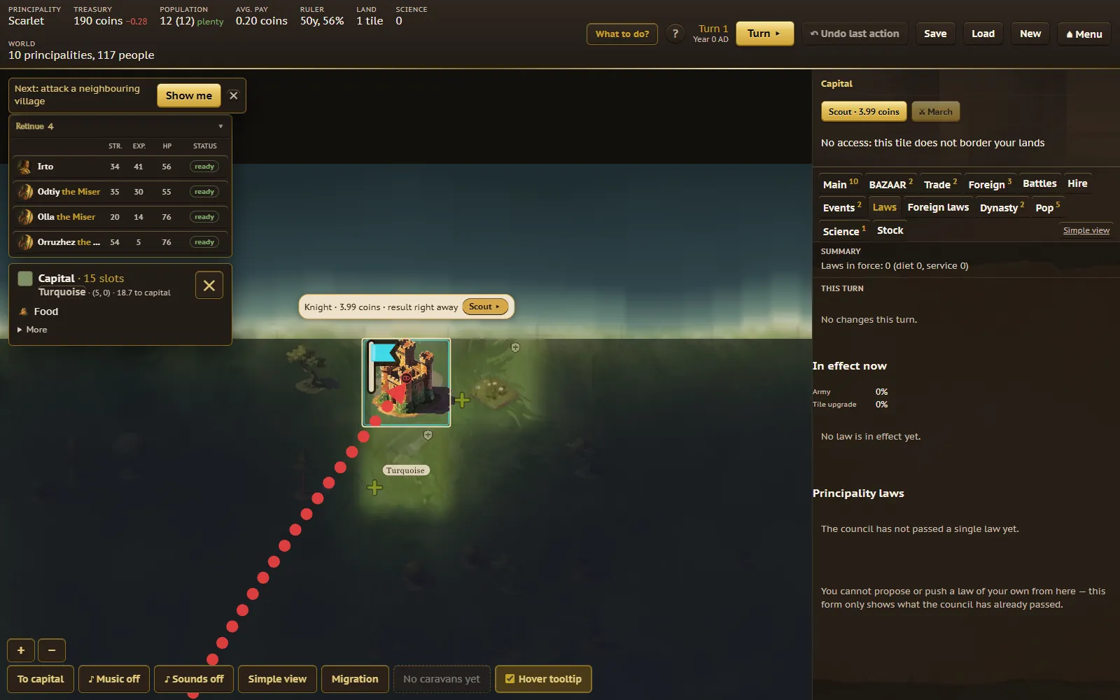 The Laws tab listing currently active laws, their effect, and turns remaining, with a sejm vote dialog open